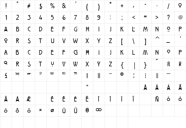 CRMackintosh Regular  glyph index