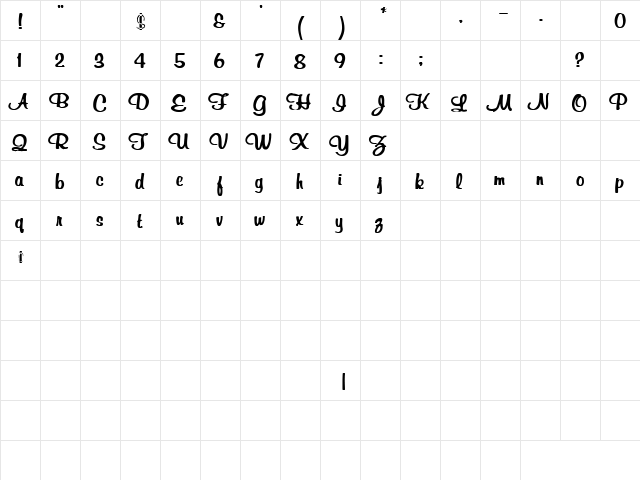 Demented 3 Bold  glyph index