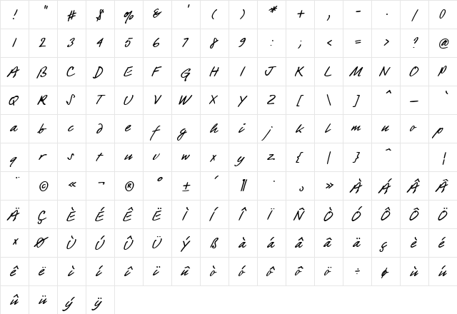 Barguzin Regular  glyph index