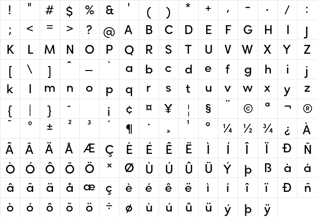 Rozanova GEO - Demo Semi Bold  glyph index