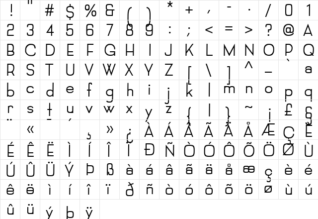 FilipiFont Regular  glyph index