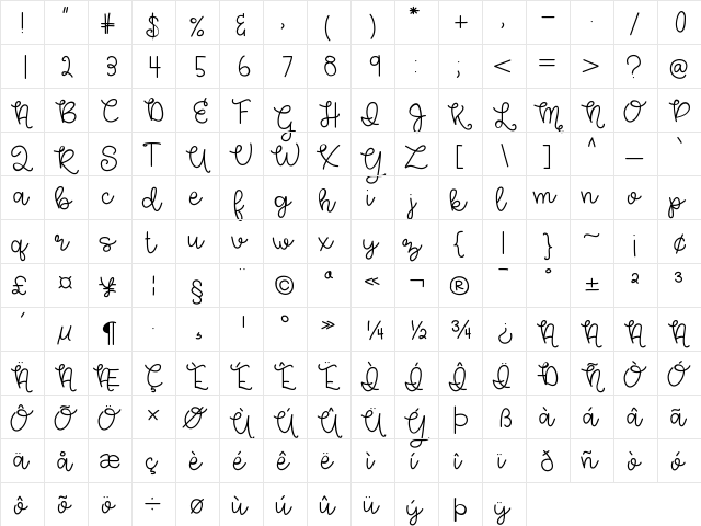 HelloMorgan Medium  glyph index