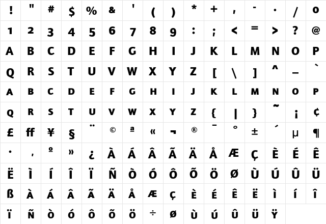 FoundryJournalSC-Bold Regular  glyph index