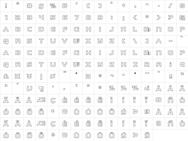 Omega Flight Outline Regular  glyph index