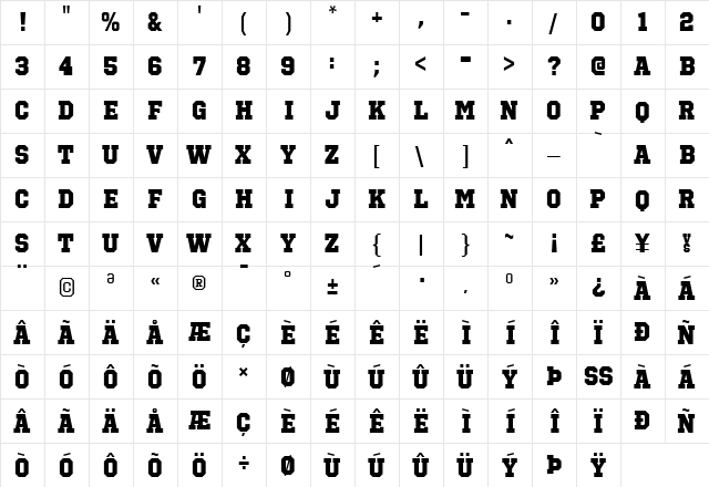 Octin Sports Heavy  glyph index