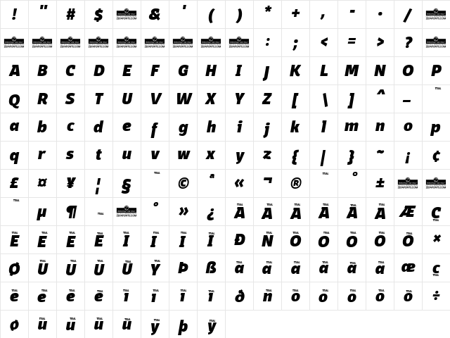 Domotika Trial Heavy Italic  glyph index