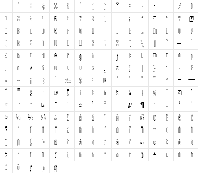 a_VizoraOtl Regular  glyph index