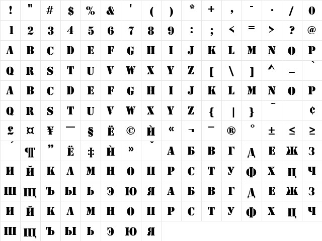 Shtempel Regular  glyph index