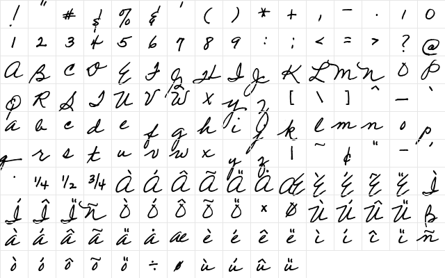FG Torsten Regular  glyph index