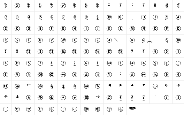 CombiNumerals Pro Regular  glyph index