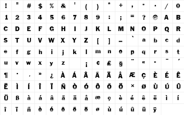 FranklinGotTRegIn1 Regular  glyph index