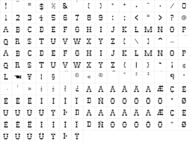 AbileneFLF Regular  glyph index