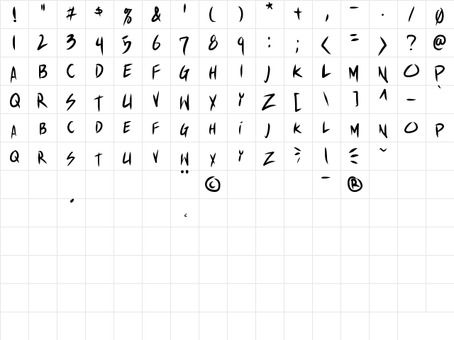 Shin Akiba Punx Regular  glyph index