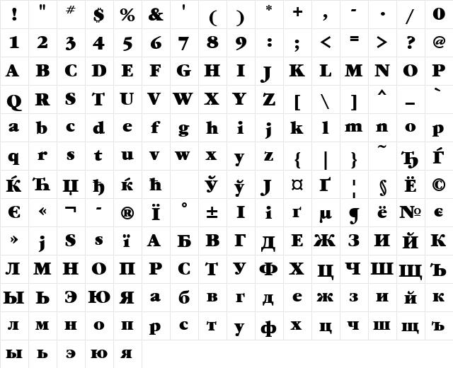 GaramondBookCTT Bold  glyph index