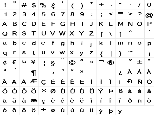 Corona Heavy Regular  glyph index