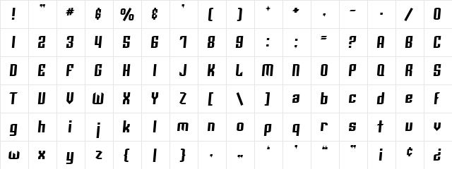 SF Archery Black Rounded Italic  glyph index