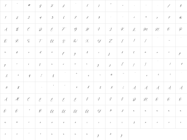 Beattrice Regular  glyph index