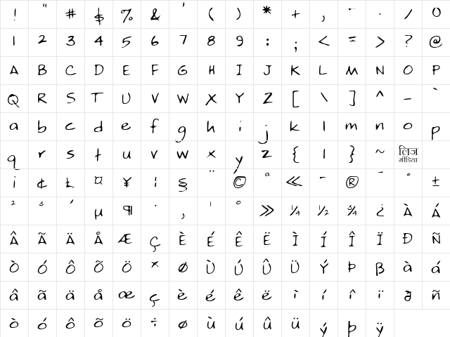 LEHN214 Regular  glyph index