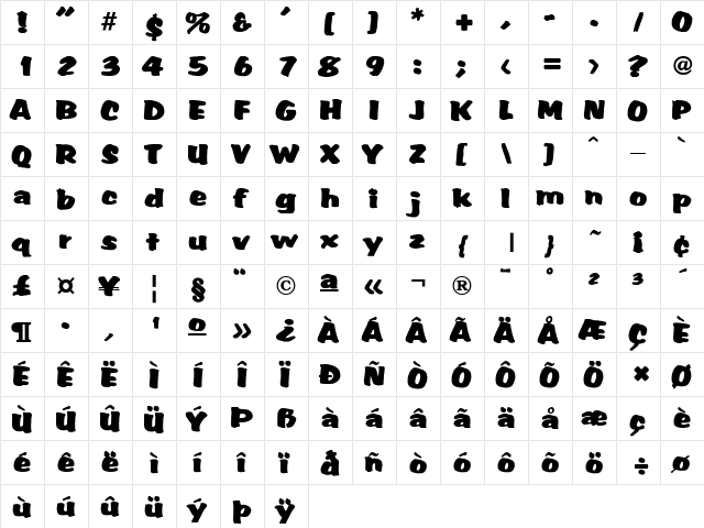 DS Accent Regular  glyph index