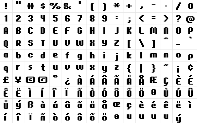 FFF Corporate Rounded Bold Regular  glyph index