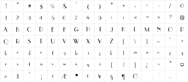 Avon-Light Regular  glyph index