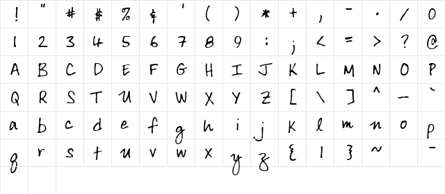 Lumpy Regular  glyph index
