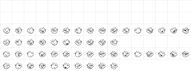 Many moods of Moe Regular  glyph index