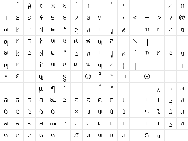 TR Harpoon Regular  glyph index
