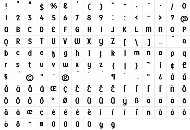 SisterMedium Regular  glyph index