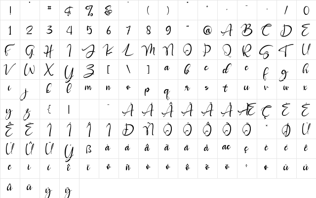 Roberto Regular  glyph index