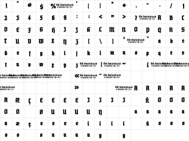Old Deutschland Regular  glyph index
