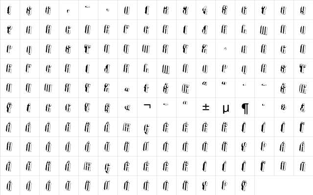 a_Harder3dTwR Regular  glyph index
