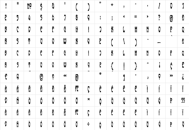 Absinthe Regular  glyph index