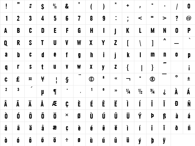 URWGroteskTBolCon Regular  glyph index