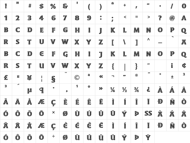 Moonglow Semibold  glyph index