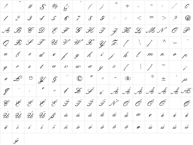 KUENSTA Regular  glyph index