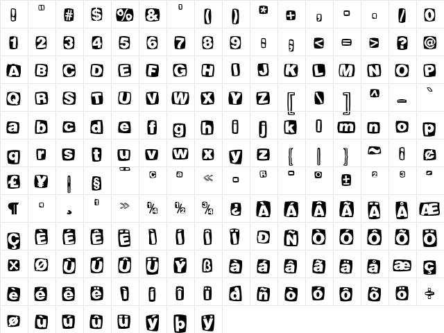 RotoExtraLarge Regular  glyph index