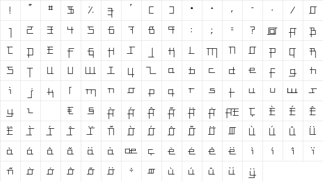 Anlinear LT Std Light  glyph index