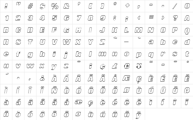 PatriciaBeckerOutline Italic  glyph index