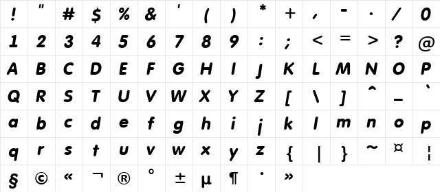 a_FuturaRound BoldItalic  glyph index