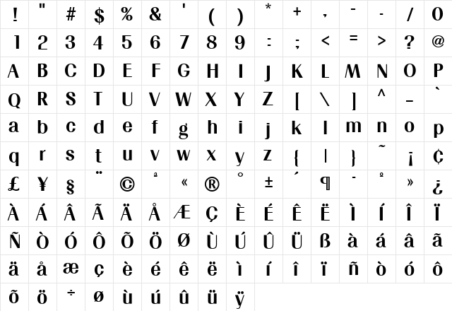 Renoir Regular  glyph index