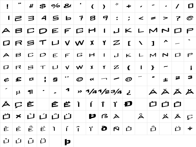 GrayBeardPlus112 Regular  glyph index