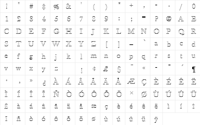 BaskervilleOldFacDOu1 Regular  glyph index