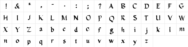 Calligraphy New Regular  glyph index