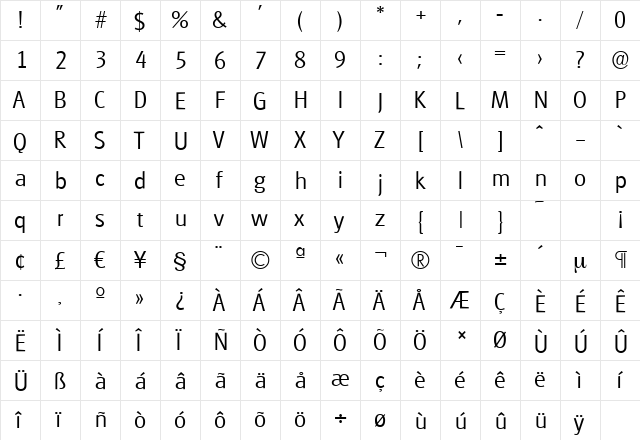 GlasgowSerial-Light Regular  glyph index
