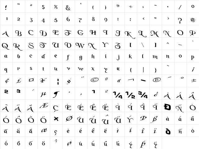 Out Regular  glyph index