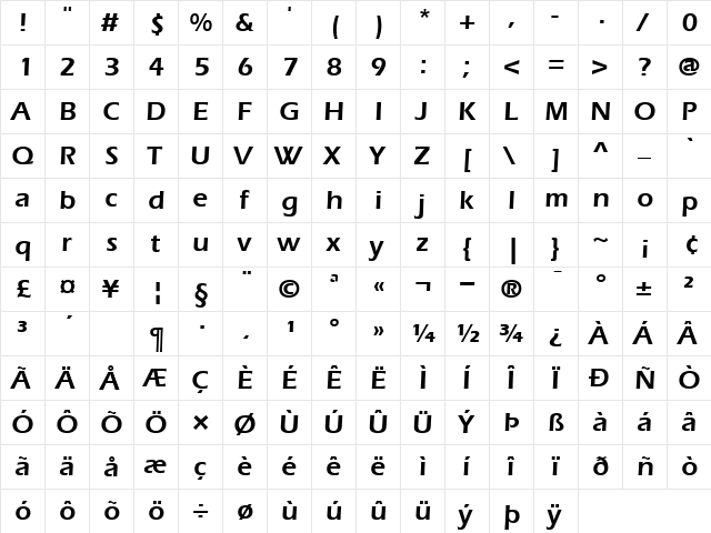 ItcEras Demi  glyph index