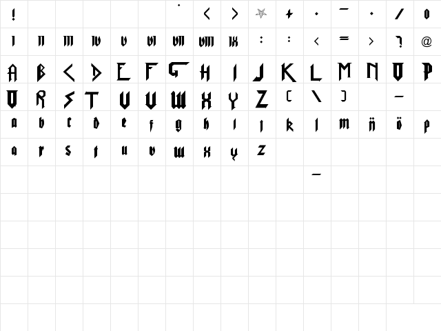 Pure evil 2 Regular  glyph index