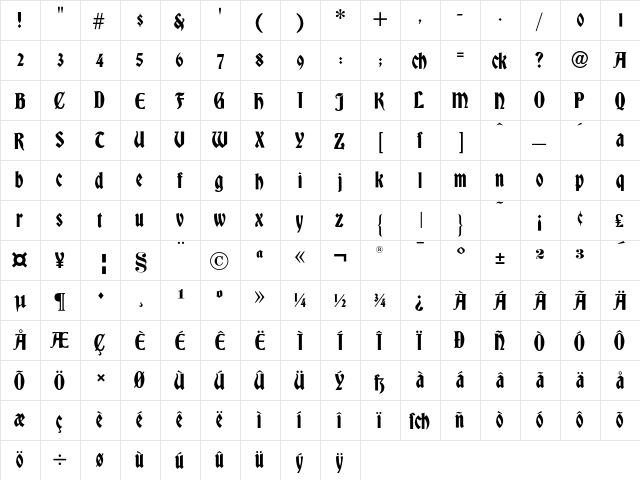 DS Bradley Regular  glyph index