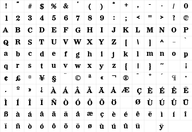 WichitaLH Bold  glyph index